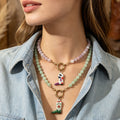 Pastel Round Bead Necklace With Painted Cowboy Boot Charm view 2
