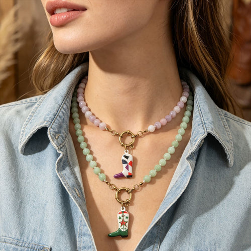 Cowboy boot charm necklace shown in an alternate product view
