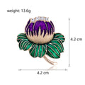 Blue and Purple Lotus Green Leaf Gold Tone Metal Brooch Pin view 2