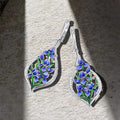 Blue Floral Enamel Openwork Long Drop Earrings In Silver Tone view 1