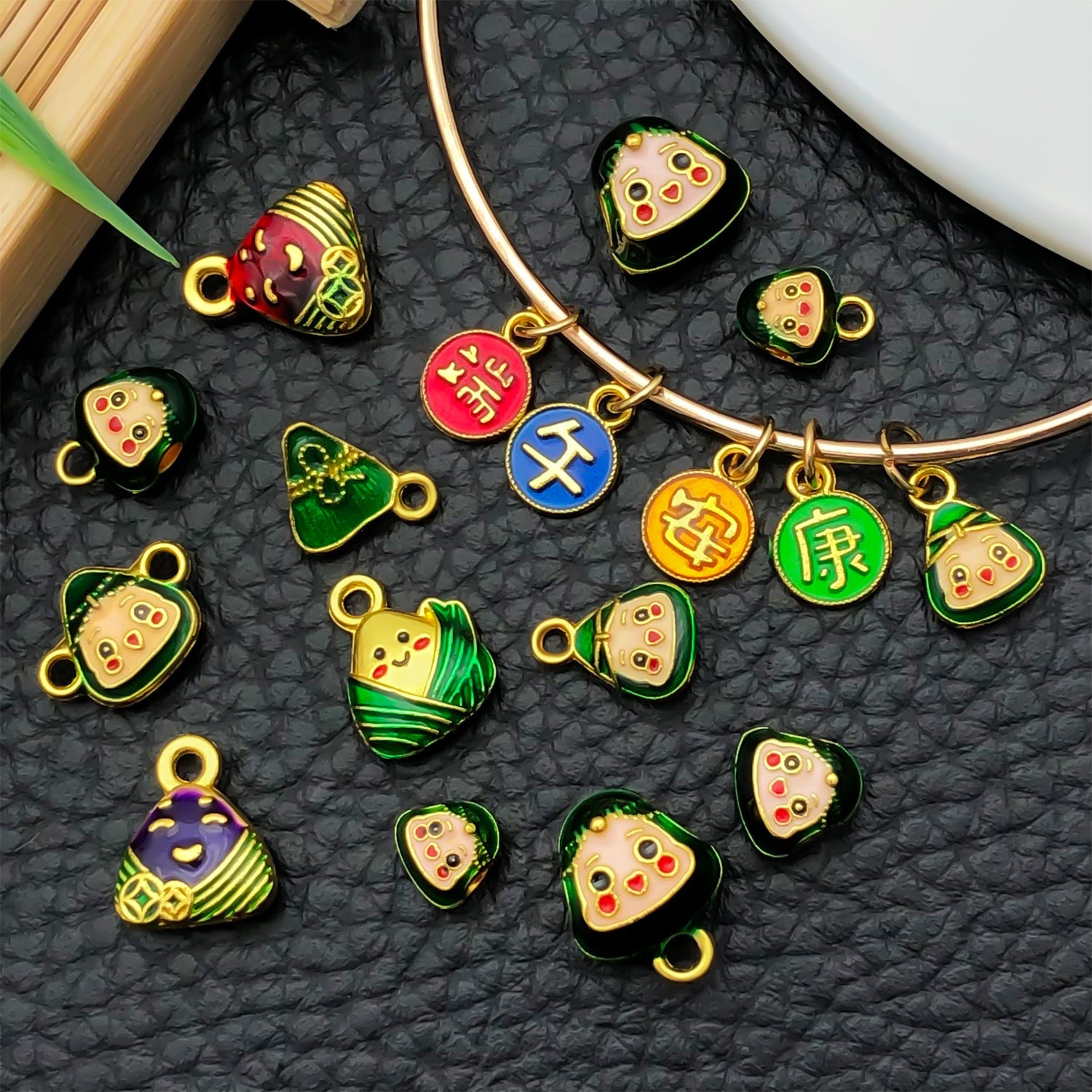 Enamel Zinc Alloy Smiling Zongzi Baby Double Sided Charm Pendant for Dragon Boat Festival DIY Jewelry