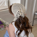 Ivory Crochet Openwork Triangle Head Scarf With Fringe view 3