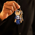Blue Hooded Reaper Wooden Keychain Skull Staff Charm view 4