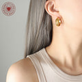Dual Band U-Shape Latch Hoop Earrings Gold Steel Pair view 3