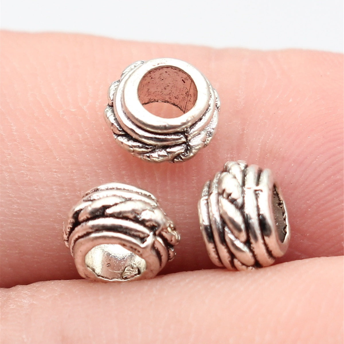 7.5x7.5x4.8mm 0.62g Antique Silver Zinc Alloy Spiral Round Large Hole Spacer Beads for DIY Bracelet Jewelry