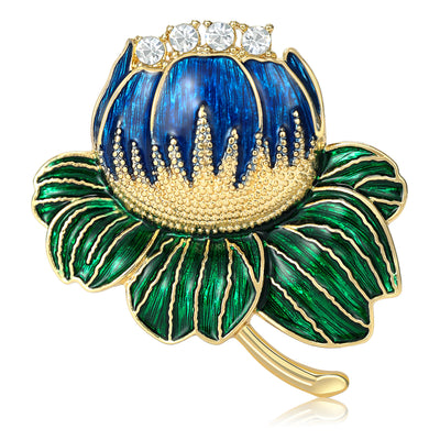 Green Leaf Lotus brooch shown in front product view