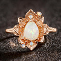 Champagne Gold Flower Leaf Teardrop Faux Opal Ring Band view 3