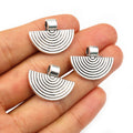 Ridged Fan Metal Pendants in Antique Bronze and Silver Tones view 4