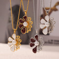 Flower Enamel Pearl Pendant Necklace Twist Chain Four Styles view 4
