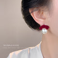 Flocked Crescent Bow Pearl Stud Earrings Coffee and Wine view 2