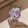 Silver Tone Pink Purple Dual Oval CZ Bypass Ring Sizes 6-10 view 4