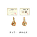 Gold Enamel Geometric Square Charm Hoop Earrings Pair view 3