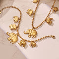Gold Elephant Charm Ball Chain Bracelet Necklace Set view 3