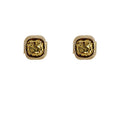 Gold Square Stud Earrings Crushed Foil Center Rope Frame view 5