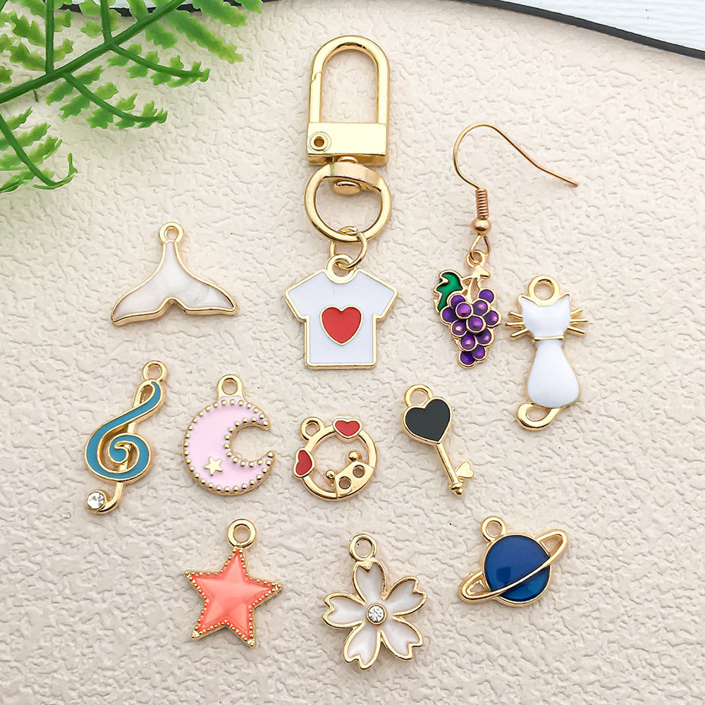 Enamel Zinc Alloy Rose Grape Watermelon Fruit Charm Pendants for DIY Keychain Jewelry