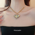 Leopard Print Heart Pendant Double Layer Cord Chain Necklace view 3