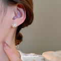 Silver Openwork Flower Stud Earrings Statement Pair view 3