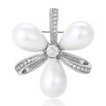 Crystal Ribbon Bow Brooch With Three Pearl Drops in Two Finishes view 2