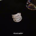 Silver Tone Wide Interlaced Multirow Clear Crystal Statement Ring view 2