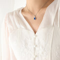 Gold And Steel Blue Crystal Rectangle Pendant Necklace view 4