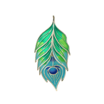 Front product view of the leaf brooch pin in green and aqua