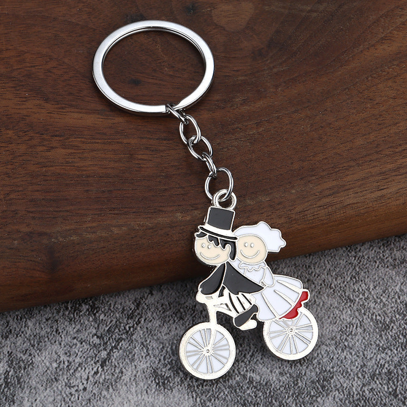 Bride and Groom Enamel Keychain, Cute Couple Metal Bag Charm