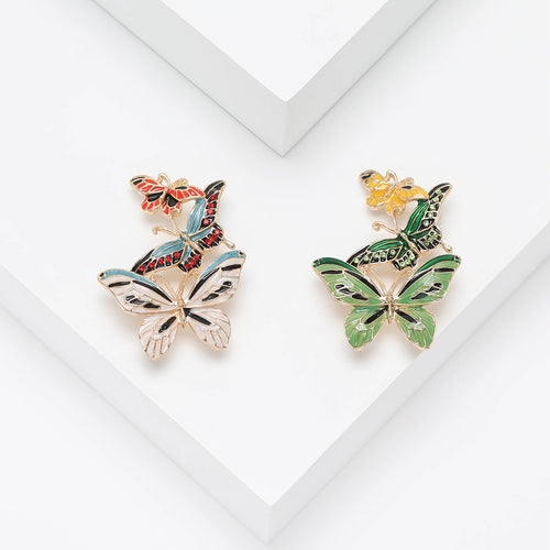 Front view of butterfly with floral patterned wings