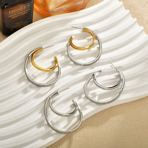 Double Layer Teardrop Hoop Stud Earrings with Clear Stones