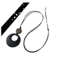 Black Ring Gray Wood Disc Cord Pendant Necklace Piece view 5