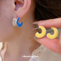 Color Inlay Crescent Stud Earrings With Polished Metal Tone Details view 1