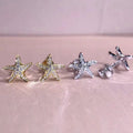Rose Gold Silver Yellow Starfish Clear CZ Stud Earrings view 3