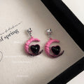 Pink Enamel Crescent Moon Black Heart Drop Star Stud Earrings view 4