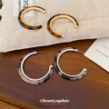 Marbled Resin C Hoop Earrings in Pink and Brown Fashion Earrings view 4