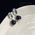 Silver Mirror Oval Black Bead Drop Stud Earrings Matching Pair view 4