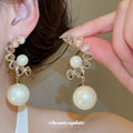 Crystal Wreath Earrings with Large White Bead Drops view 2