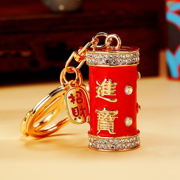 Red Crystal Firecracker Keychains with Ring or Braided Wrist Strap