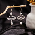 Fan Teardrop and Green Disc Chinese Style Earrings view 4