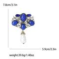 Baroque Rhinestone Brooch Pearl Drop Antique Gold Blue Green view 6