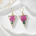 Gold Tone Triangular Pressed Flower Drop Earrings in Six Designs view 7