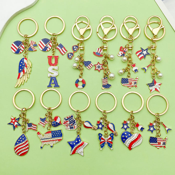 Heart Charm Keychains Featuring Blue Bow Across 22 Pictured Variations