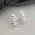Silver Daisy Flower C Shape Hoop Earrings Pair Set view 6