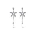 Silver Bow Double Chain Clear Look Dangle Earrings view 5