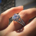 Silver Tone Square Clear Stone Halo Split Shank Ring view 2