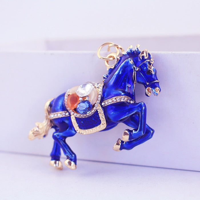 Cute Rhinestone Horse Keychain, Zinc Alloy Car Key Ring and Bag Charm