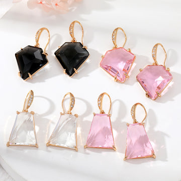 Gold Tone Faceted Irregular Crystal Leverback Drop Earrings in Four Colors