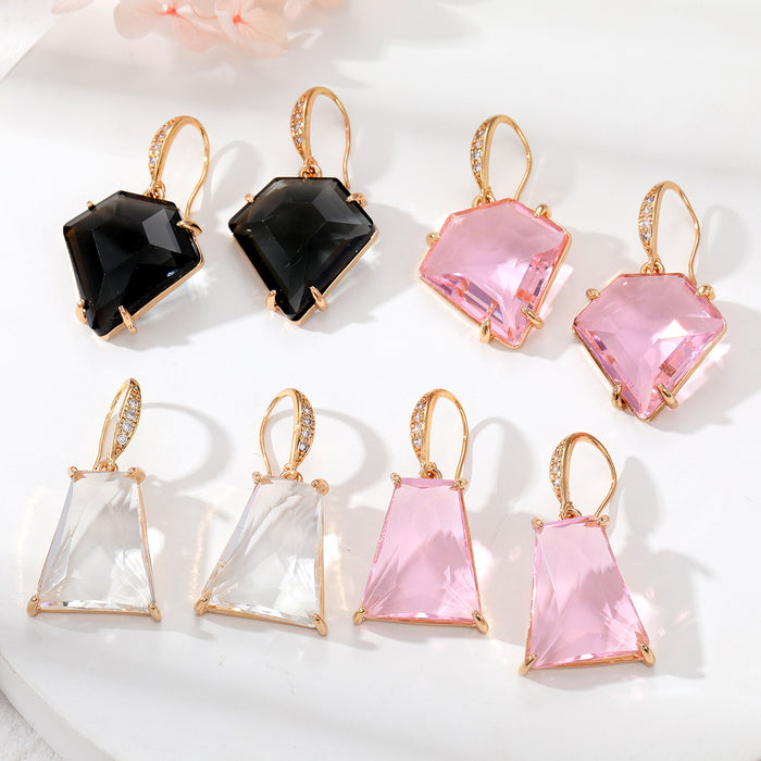 Gold Tone Faceted Irregular Crystal Leverback Drop Earrings in Four Colors