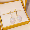 Iridescent Baroque Pearl Drop Earrings Gold Hook Style view 2