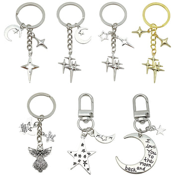 Celestial Charm Keychains Featuring Cross Star Mix Across 18 Pictured Variations