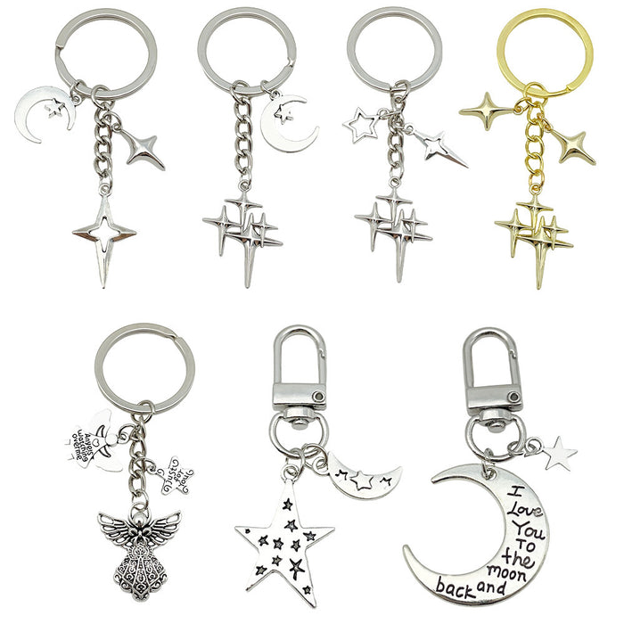 Celestial Charm Keychains Featuring Cross Star Mix Across 18 Pictured Variations