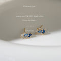 Gold Tone Aqua Blue Rectangle Stone Geometric Stud Earrings view 4